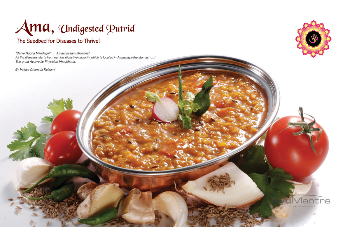 Illustration of Ama toxins forming in the digestive tract due to poor food habits by Ayumantra Canada & USA