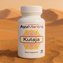 AyuMantra Kutaja dietary supplement bottle on sand dunes