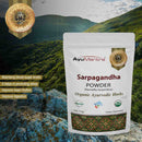 AyuMantra Sarpagandha Powder packaging with a scenic background