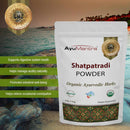 AyuMantra Shatpatradi Powder benefits, packaged with scenic background