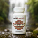 AyuMantra Allergonil dietary supplement bottle on a natural background.