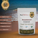Ayurvedic herb powder benefits packaged with the beach background