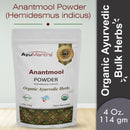 Package of AyuMantra Anantmool Powder with branding and product details on a light background