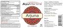 AyuMantra Arjuna Ayurvedic product label with text and graphics.