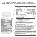 Supplement bottle label with bilingual English and French text