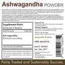 Label of Ashwagandha powder supplement with text and barcode