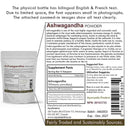 Ashwagandha powder packaging with supplement facts label on a white background
