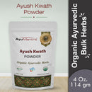 Ayush Kwath Powder package with AyuMantra branding on a light gray background
