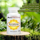 Ayum mantra Ayustone dietary supplement bottle on a natural background