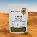 AyuMantra Babul Powder package on a desert background