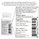 Back label of a Ayurvedic product bottle with text and barcodes.