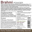 Brahmi powder supplement label with text and barcode