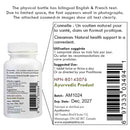 Back label of an Ayurvedic product bottle with text and barcodes.