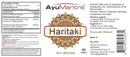 AyuMantra Haritaki label with product details and branding.