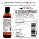 A bottle of Karpuradi oil shown next to a detailed product label highlighting its use for weight loss and Kapha balance.