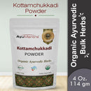 Package of AyuMantra Kottamchukkadi Powder with branding and product details on a light gray background.