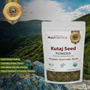 AyuMantra Kutaj Seed Powder benefits packaged, with mountain in the background