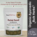AyuMantra Kutaj Seed Powder packaging on a light gray background