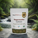 AyuMantra Nagarmotha Powder packaging with a natural background