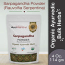 Sarpagandha Powder package by AyuMantra on a light gray background