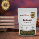 AyuMantra Talisadi Powder benefits packaged with a scenic background