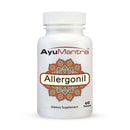 AyuMantra Allergonil dietary supplement bottle on a white background.