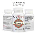 AyuMantra Allergonil dietary supplement bottles on a white background.