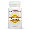 AyuMantra Amalaki supplement bottle on a white background
