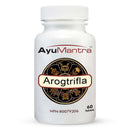 AyuMantra Arogtrifla supplement bottle on a white background.