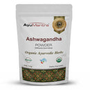 AyuMantra Ashwagandha Powder packaging on a white background