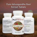 AyuMantra Ashwagandha dietary supplement bottles on a natural background.