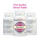 AyuMantra Ayufem dietary supplement bottles on a white background.