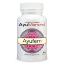 AyuMantra Ayufem dietary supplement bottle on a white background.