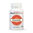 AyuMantra Ayurvedic dietary supplement bottle on a white background.