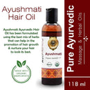 Ayushmati Hair Oil bottle with product details on a white background