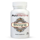 AyuMantra Bhringraj dietary supplement bottle on a white background. 