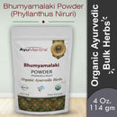 Bhumyamalaki Powder packaging with AyuMantra branding on a light gray background