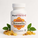 AyuMantra Boswellia dietary supplement bottle with ingredients on a light gray background.