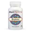 Front view of Ayumantra Brahmi tablets dietary supplement bottle with 90 tablets.