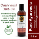 Bottle of Dashmool Bala Oil with text on a white background