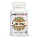 AyuMantra Fenugreek dietary supplement bottle on a white background.