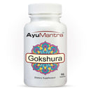 AyuMantra Gokshura dietary supplement bottle on a white background.