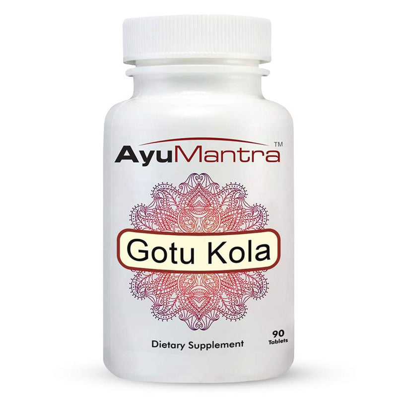 AyuMantra Gotu Kola dietary supplement bottle on a white background.
