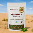 AyuMantra Gotukola Powder packaging with desert background