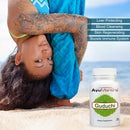 AyuMantra Guduchi bottle and benefit highlighting liver, blood, skin, and immune support.