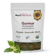 AyuMantra Gurmar Powder packaging with a white background