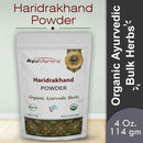AyuMantra Haridrakhand Powder packaging on a light gray background