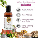 AyuMantra Kapha oil bottle with natural ingredients and benefits on a white background