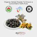 Organic herbal powder with certification logos and AyuMantra branding on a white background