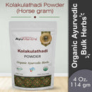 Package of AyuMantra Kolakulathadi Powder with branding and product details on a light background